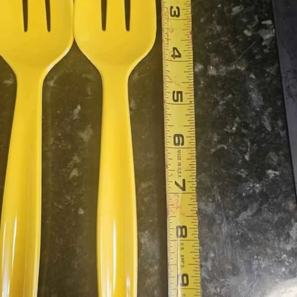 Vintage Plastic Green/Yellow Serving Forks and Spoon
